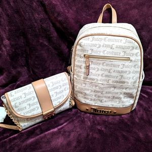 NWT Juicy Couture Pecan White Cool Collar Full Size Backpack and Pop that lock